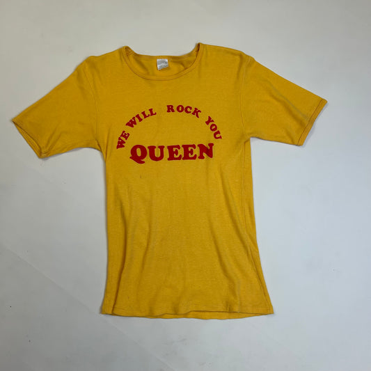 1970s Queen ‘We Will Rock You’ Flock Print T Shirt XL